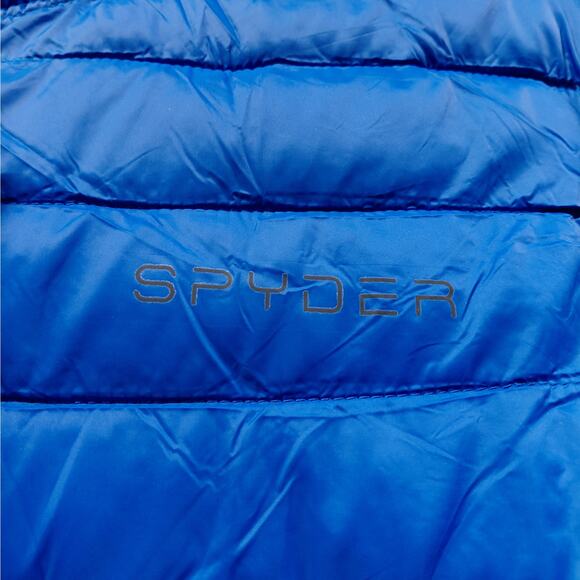 Spyder Mens Large Hooded Jacket Electric Blue Packable ThermoWeb Water Resistant - Picture 8 of 16